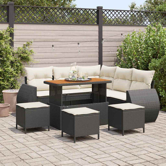 Conjunto de Sofá de Jardim com almofada 9 pcs Preto e creme