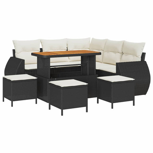 Conjunto de Sofá de Jardim com almofada 9 pcs Preto e creme