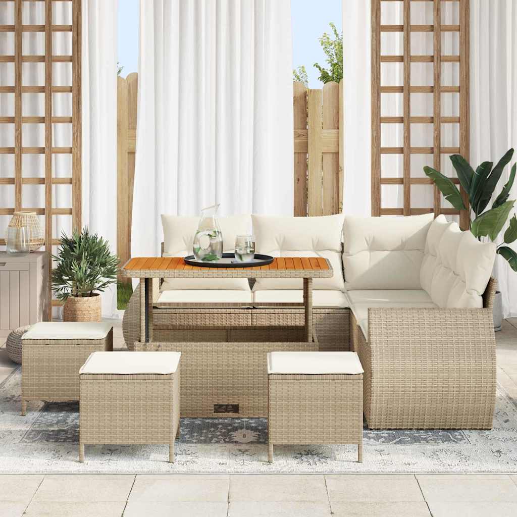 Conjunto de Sofá de Jardim 9 pcs bege e creme 110 x 55 x 71 cm