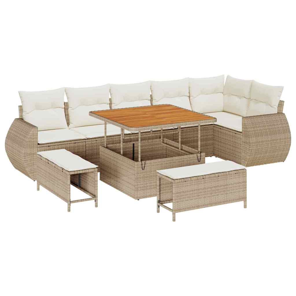 Conjunto de Sofá de Jardim 9 pcs bege e creme 100 x 100 x 71 cm
