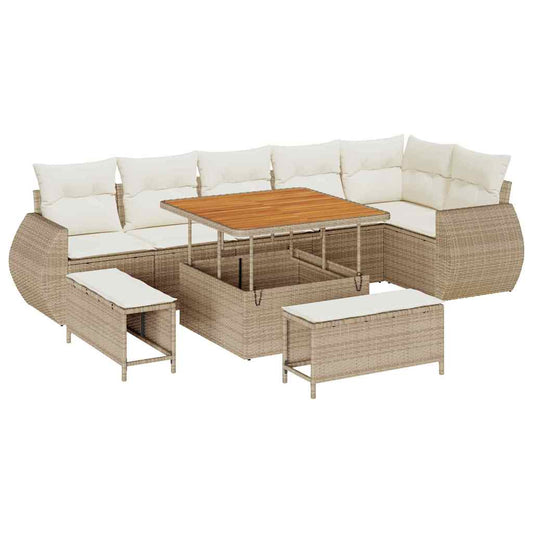 Conjunto de Sofá de Jardim 9 pcs bege e creme 100 x 100 x 71 cm