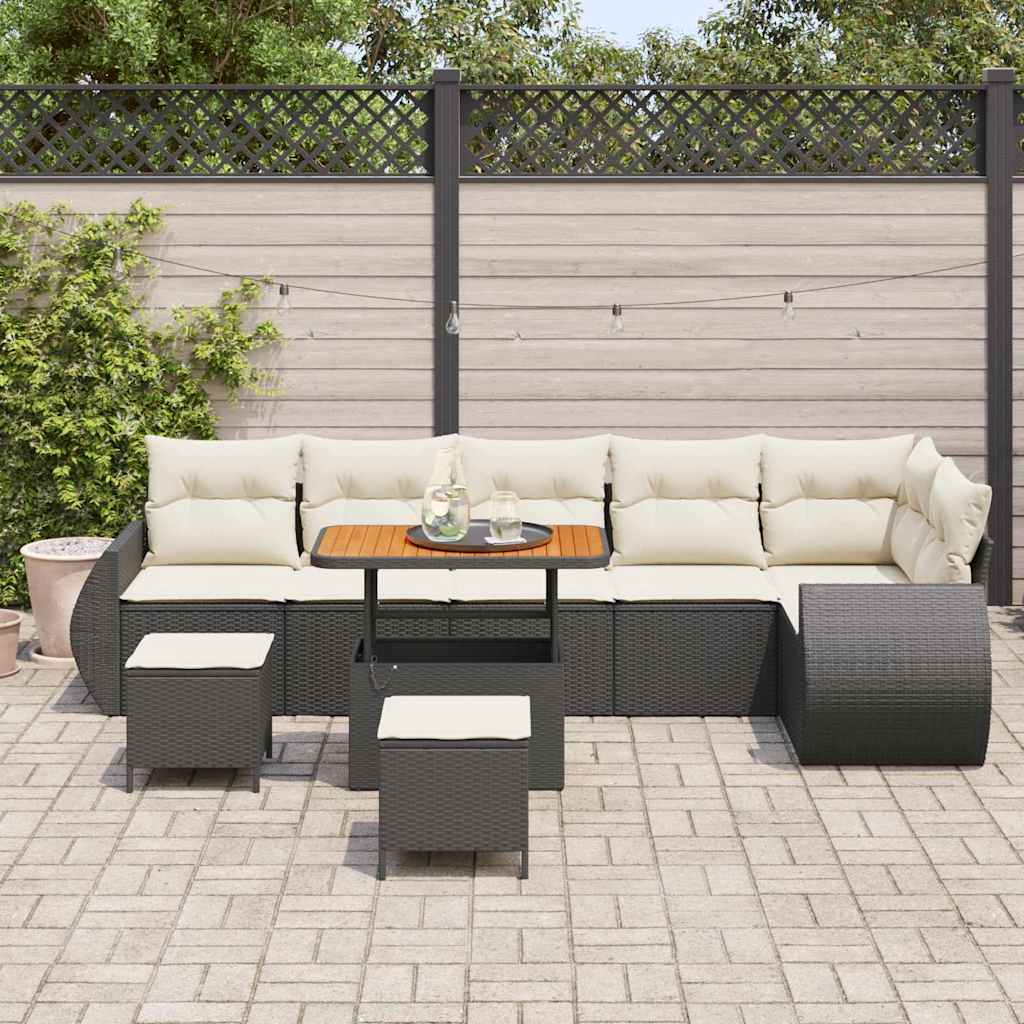 Conjunto de Sofá de Jardim 9 pcs Preto e creme 90 x 55 x 71 cm