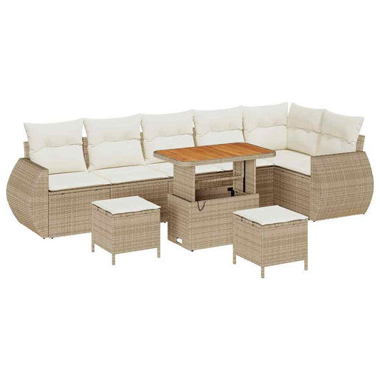 Conjunto de Sofá de Jardim 9 pcs bege e creme 90 x 55 x 71 cm