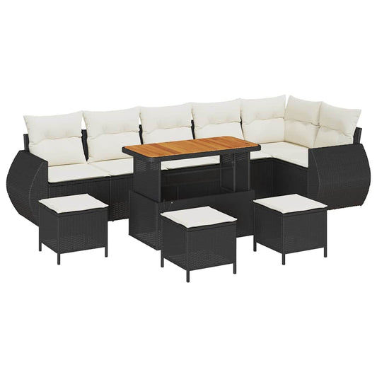 Conjunto de Sofá de Jardim com almofada 10 pcs Preto e creme