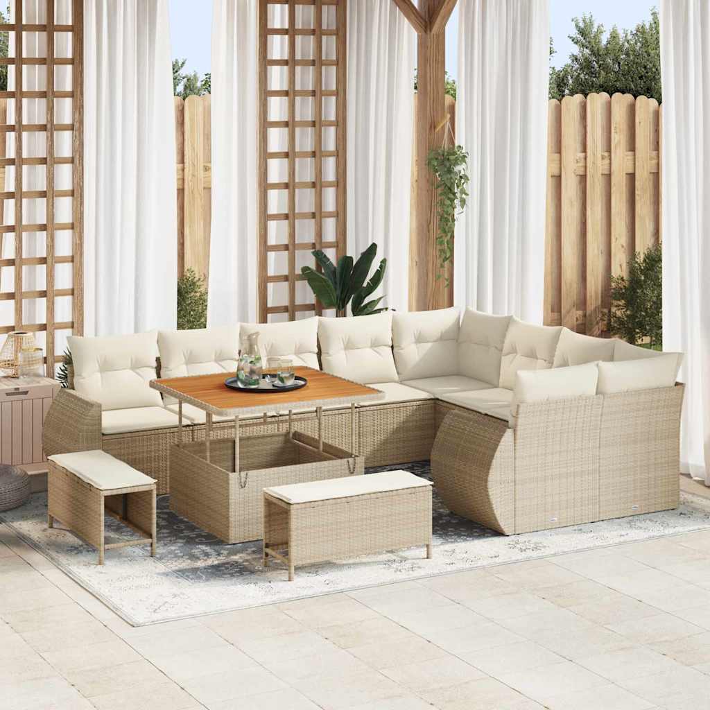 Conjunto de Sofá de Jardim com almofada 12 pcs bege e creme