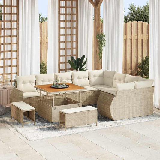 Conjunto de Sofá de Jardim com almofada 12 pcs bege e creme