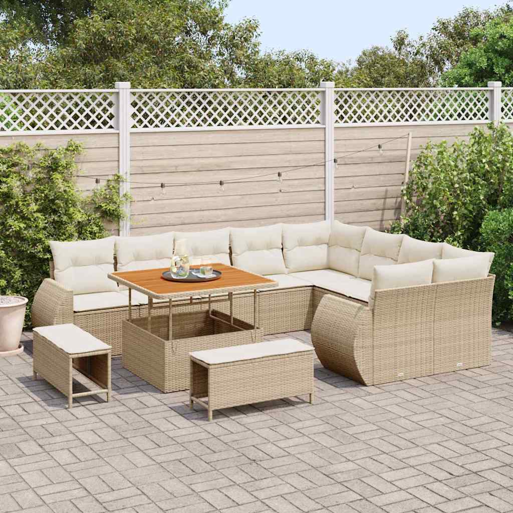 Conjunto de Sofá de Jardim com almofada 12 pcs bege e creme