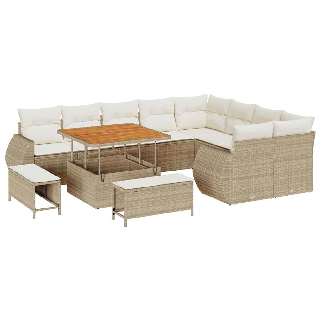 Conjunto de Sofá de Jardim com almofada 12 pcs bege e creme