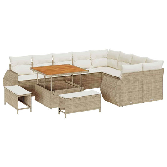 Conjunto de Sofá de Jardim com almofada 12 pcs bege e creme