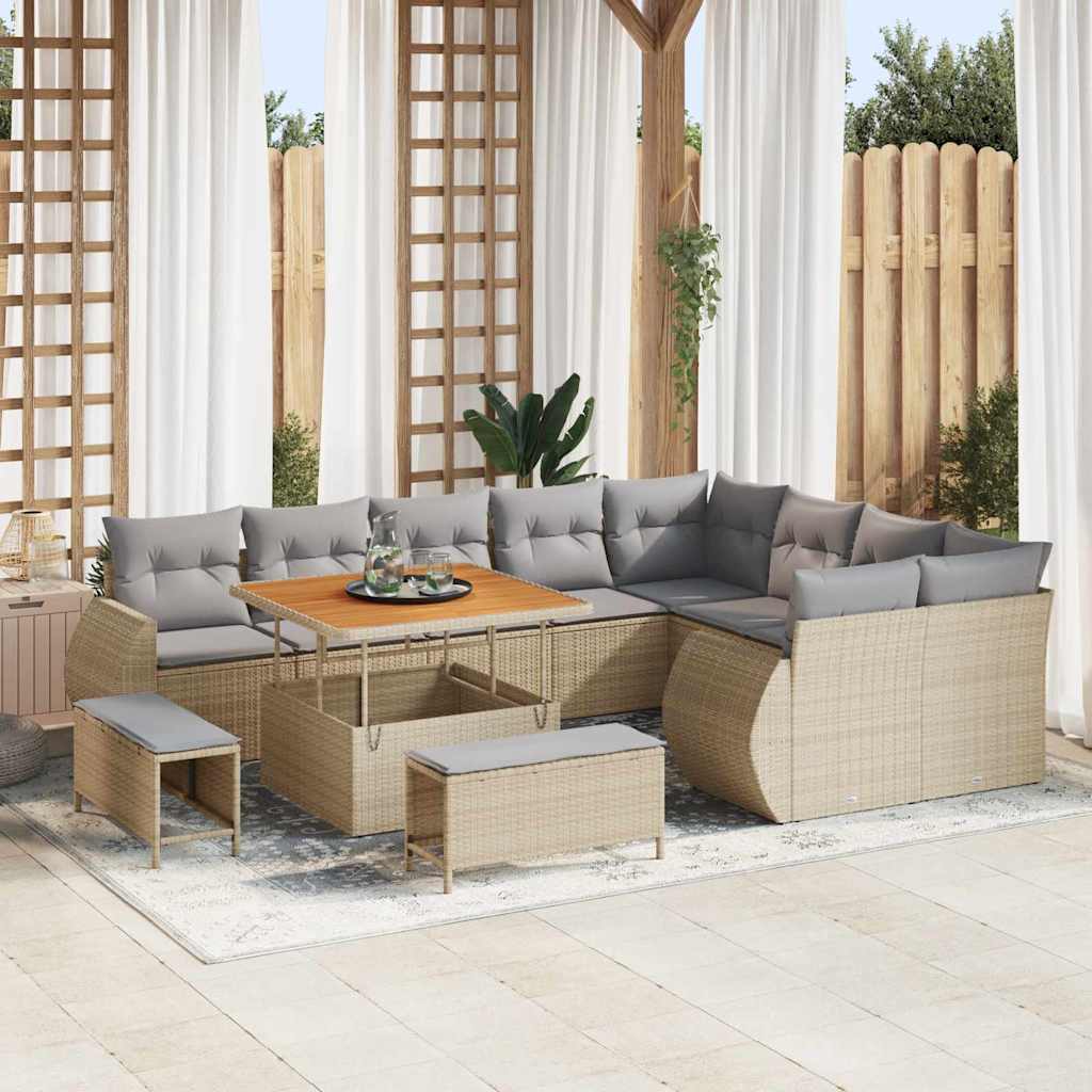 Conjunto de Sofá de Jardim Manual 12 pcs bege e cinzento claro