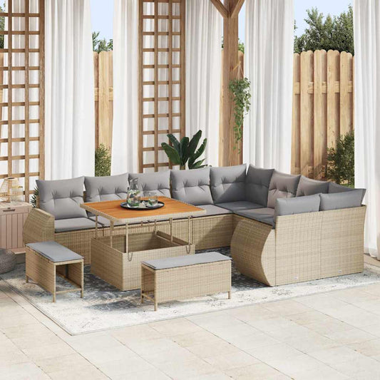 Conjunto de Sofá de Jardim Manual 12 pcs bege e cinzento claro