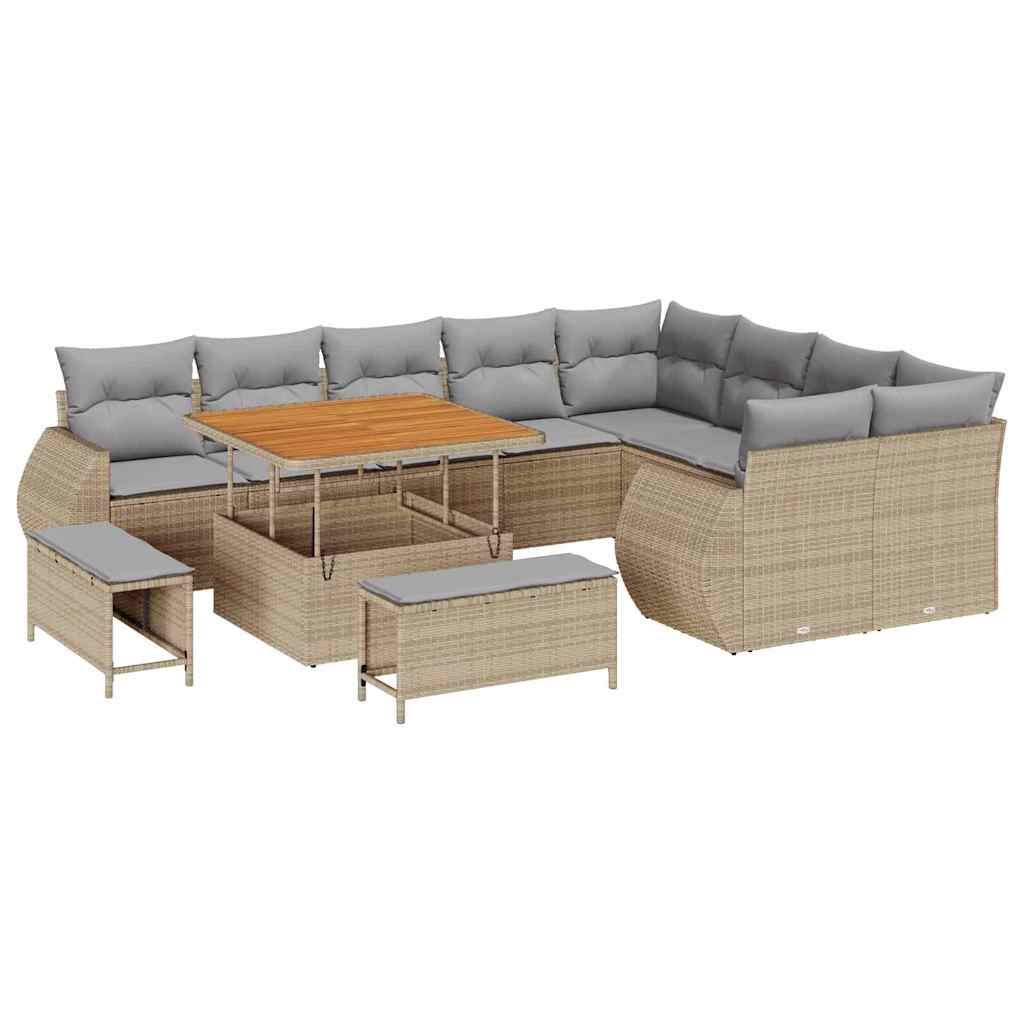 Conjunto de Sofá de Jardim Manual 12 pcs bege e cinzento claro
