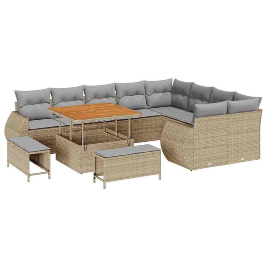 Conjunto de Sofá de Jardim Manual 12 pcs bege e cinzento claro