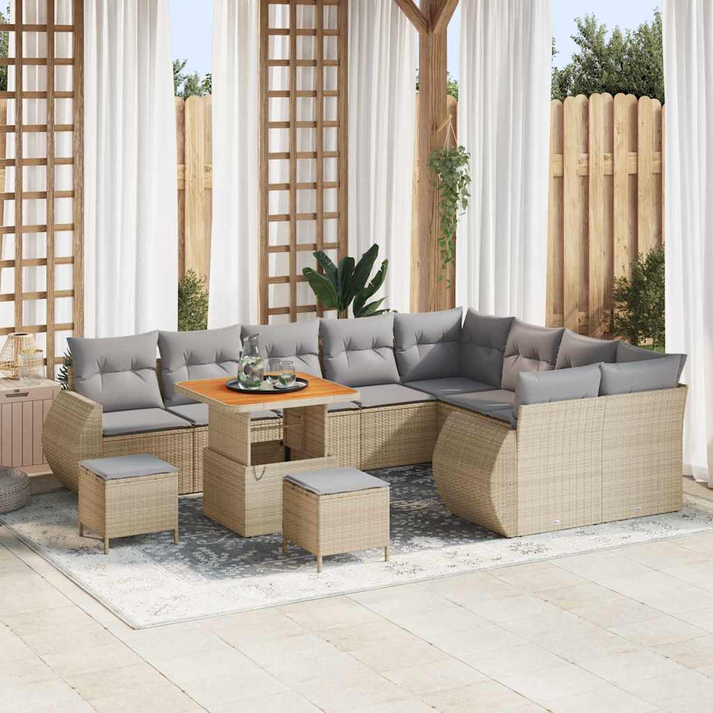 Conjunto de Sofá de Jardim 12 pcs bege e cinzento claro