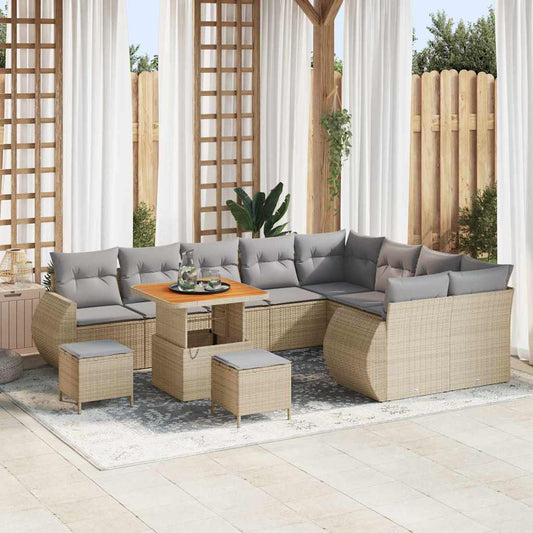 Conjunto de Sofá de Jardim 12 pcs bege e cinzento claro