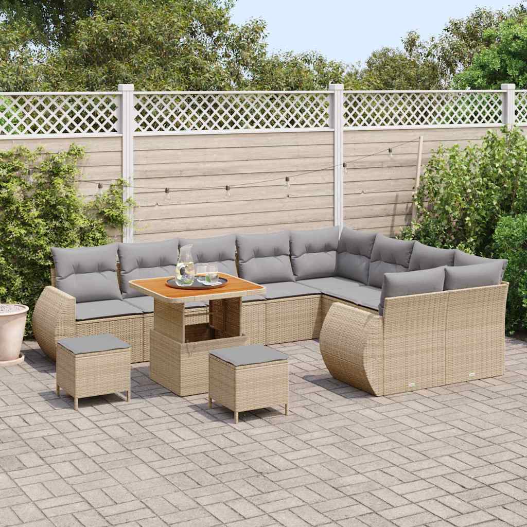 Conjunto de Sofá de Jardim 12 pcs bege e cinzento claro