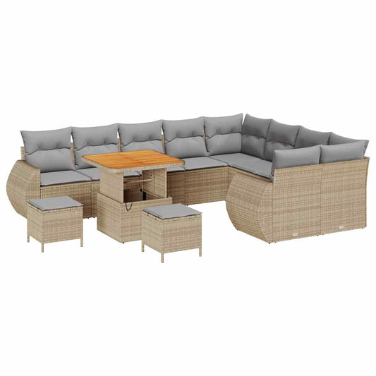 Conjunto de Sofá de Jardim 12 pcs bege e cinzento claro