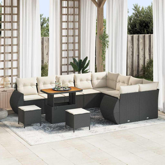 Conjunto de Sofá de Jardim 12 pcs Preto e creme 90 x 55 x 71 cm