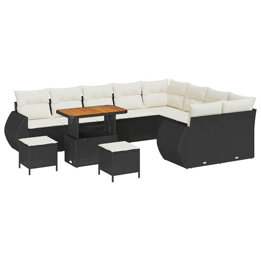 Conjunto de Sofá de Jardim 12 pcs Preto e creme 90 x 55 x 71 cm