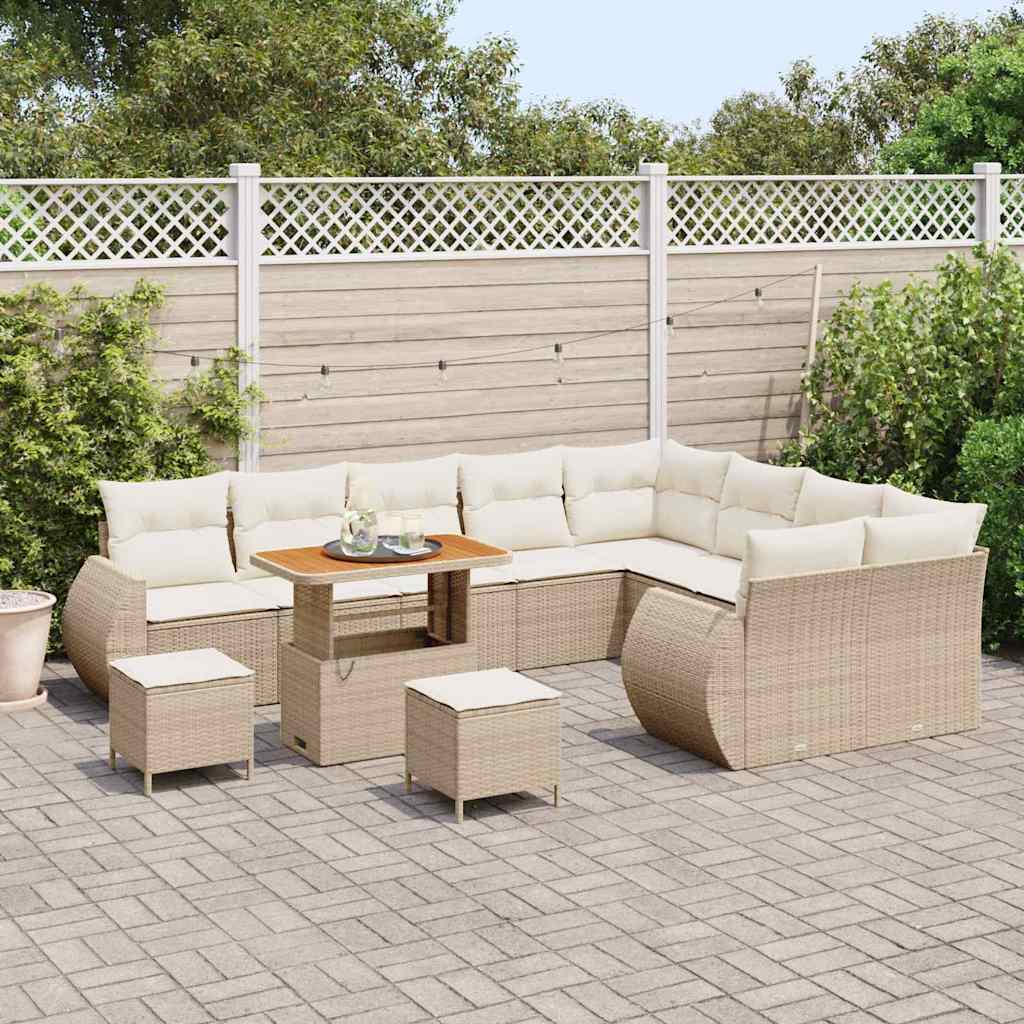 Conjunto de Sofá de Jardim 12 pcs bege e creme 90 x 55 x 71 cm