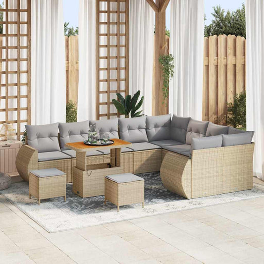 Conjunto de Sofá de Jardim Manual 12 pcs bege e cinzento claro