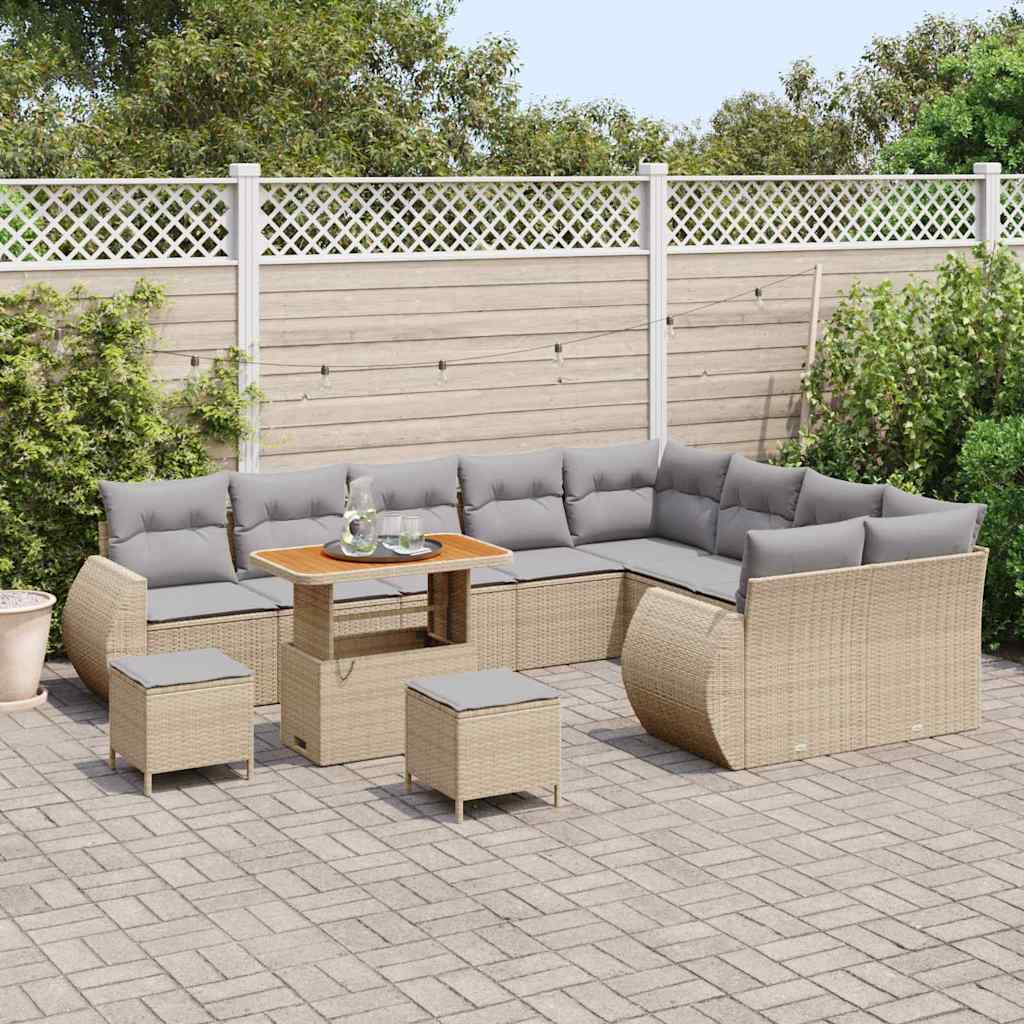 Conjunto de Sofá de Jardim Manual 12 pcs bege e cinzento claro