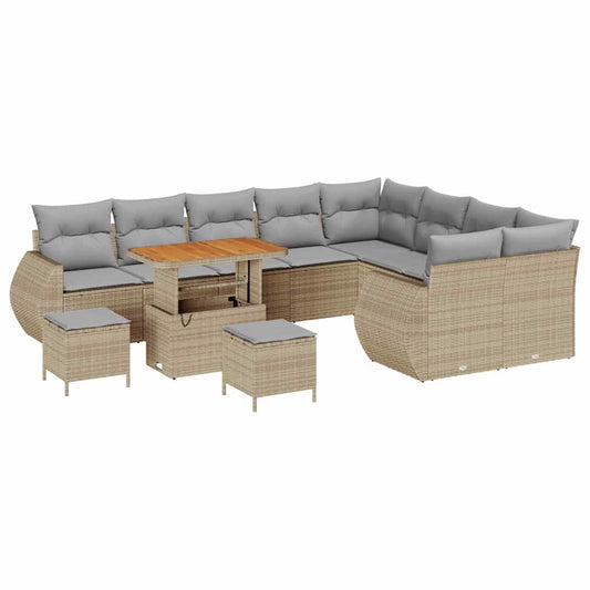 Conjunto de Sofá de Jardim Manual 12 pcs bege e cinzento claro