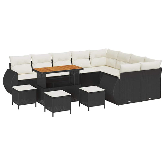 Conjunto de Sofá de Jardim com almofada 13 pcs Preto e creme