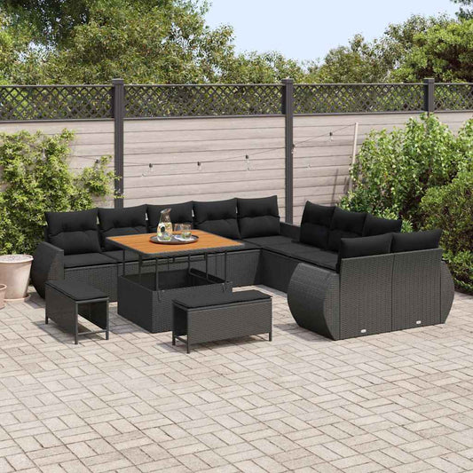 Conjunto de Sofá de Jardim com almofada 13 pcs Preto