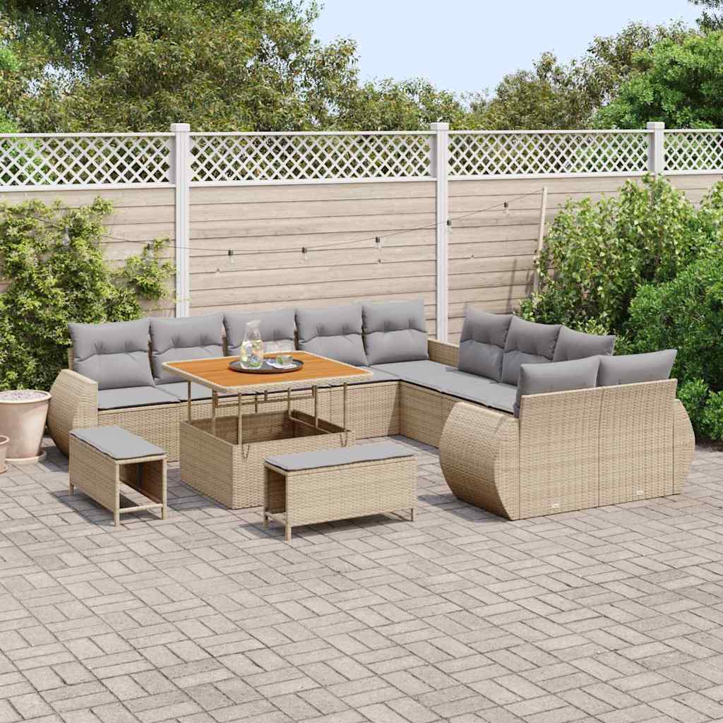 Conjunto de Sofá de Jardim 13 pcs bege e cinzento claro