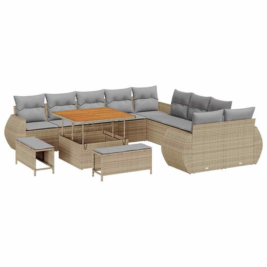 Conjunto de Sofá de Jardim 13 pcs bege e cinzento claro