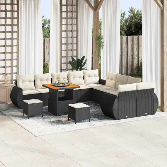 Conjunto de Sofá de Jardim com almofada 13 pcs Preto e creme