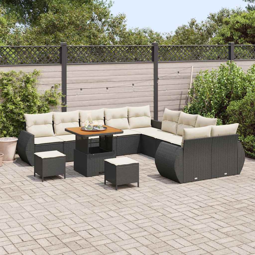 Conjunto de Sofá de Jardim com almofada 13 pcs Preto e creme