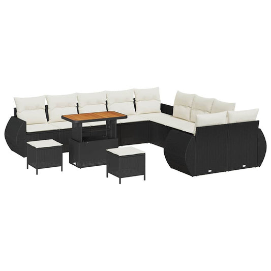 Conjunto de Sofá de Jardim 13 pcs Preto e creme 90 x 55 x 71 cm
