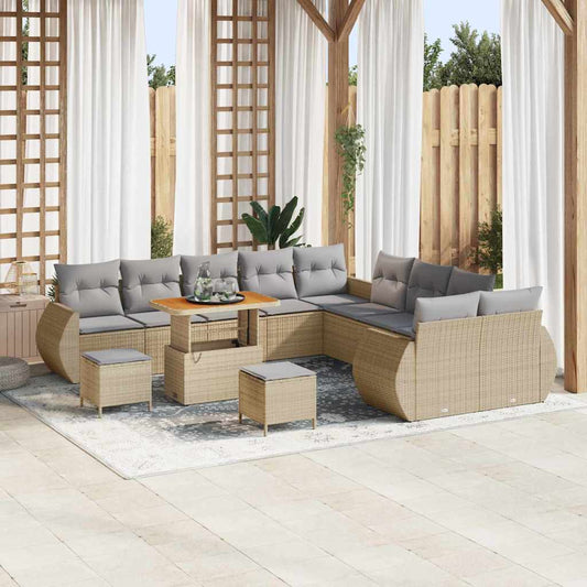 Conjunto de Sofá de Jardim Manual 13 pcs bege e cinzento claro
