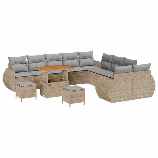 Conjunto de Sofá de Jardim Manual 13 pcs bege e cinzento claro