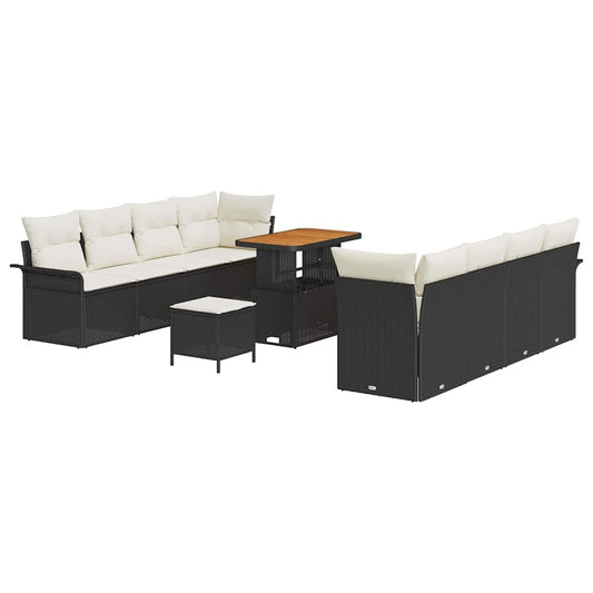 Conjunto de Sofá de Jardim 11 pcs Preto e Creme 90 x 55 x 71 cm