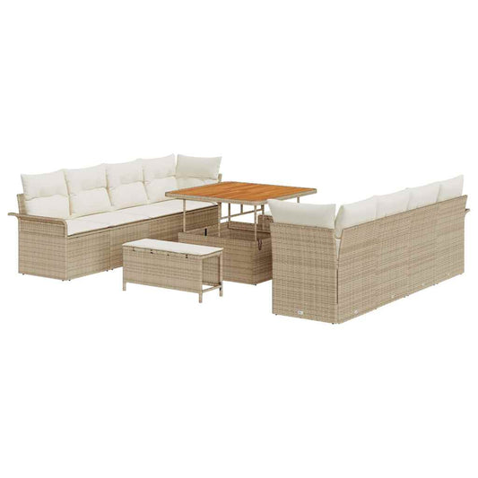 Conjunto de Sofá de Jardim com almofada 11 pcs Bege e Creme