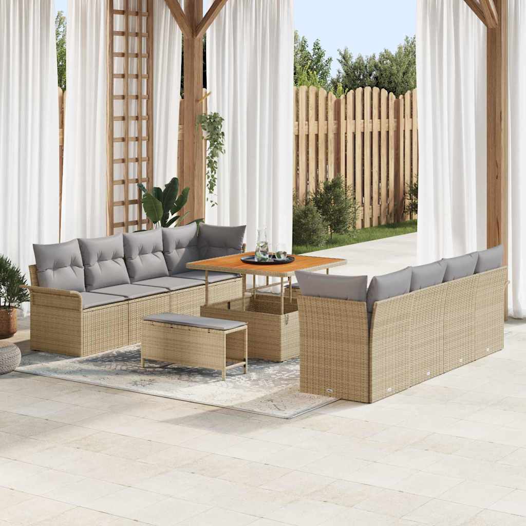 Conjunto de Sofá de Jardim 11 pcs Bege e Cinza Claro