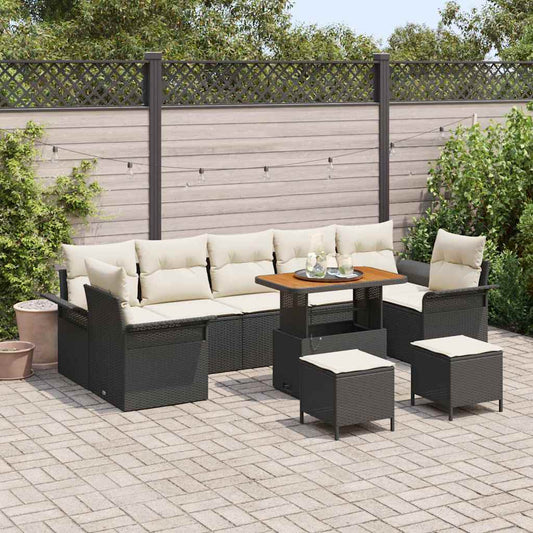 Conjunto de Sofá de Jardim 10 pcs Preto e Creme 90 x 55 x 71 cm