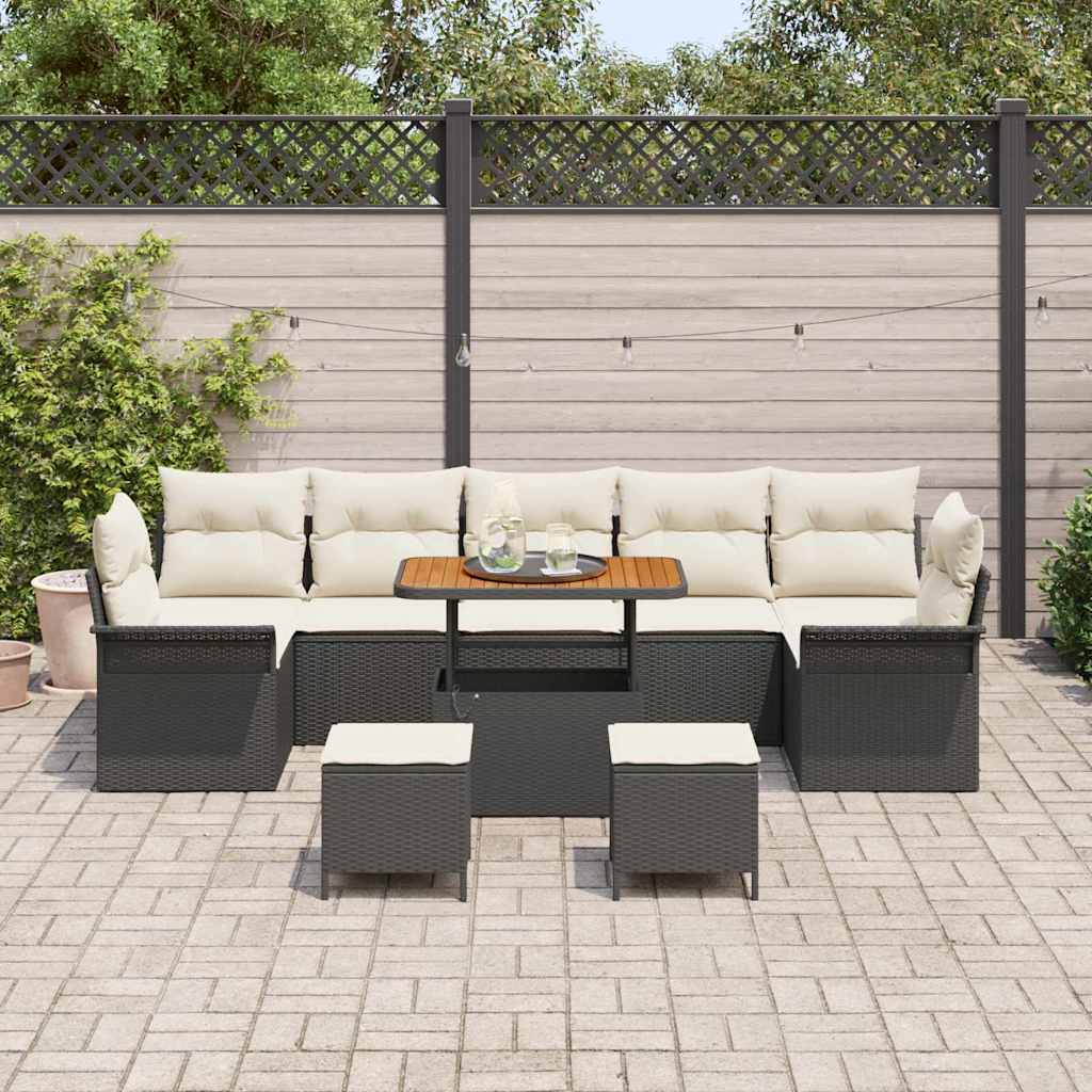 Conjunto de Sofá de Jardim 10 pcs Preto e Creme 90 x 55 x 71 cm