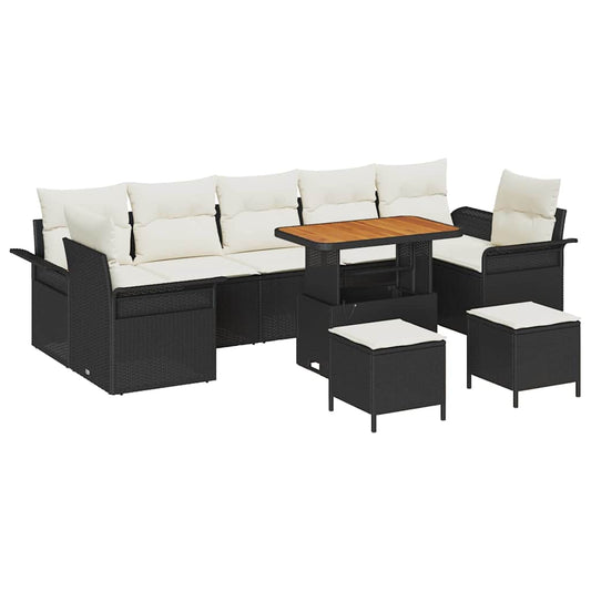 Conjunto de Sofá de Jardim 10 pcs Preto e Creme 90 x 55 x 71 cm