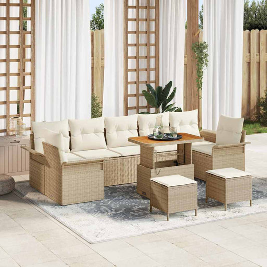 Conjunto de Sofá de Jardim 10 pcs Bege e Creme 90 x 55 x 71 cm
