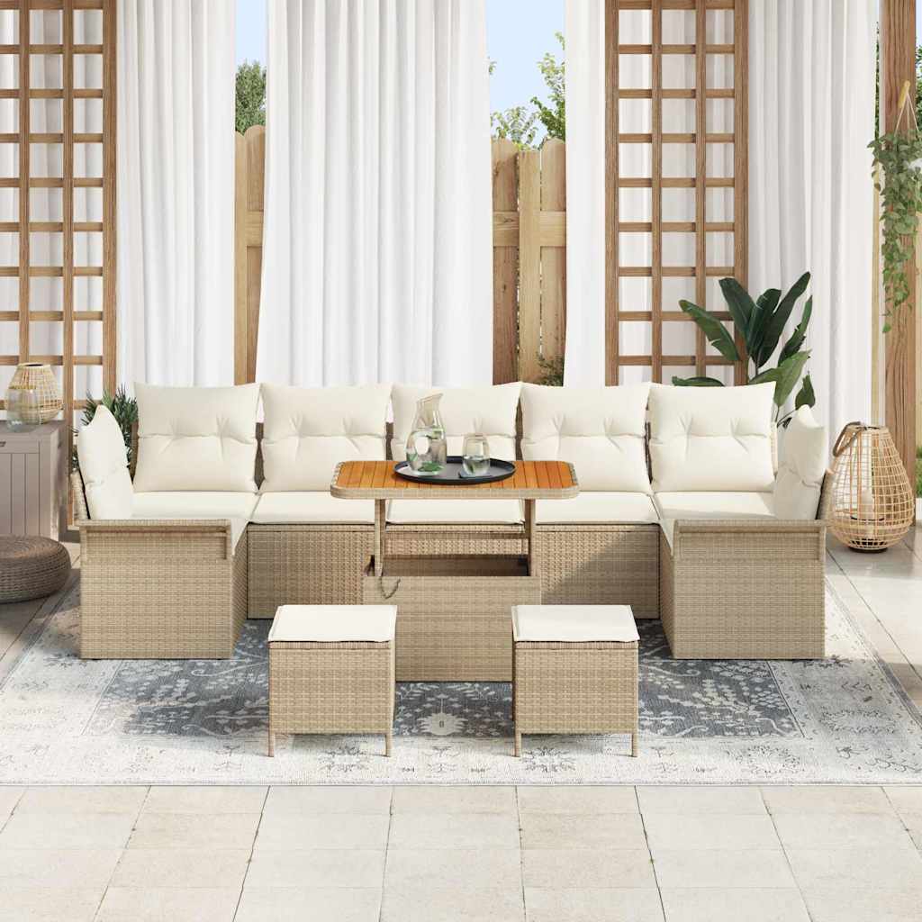 Conjunto de Sofá de Jardim 10 pcs Bege e Creme 90 x 55 x 71 cm