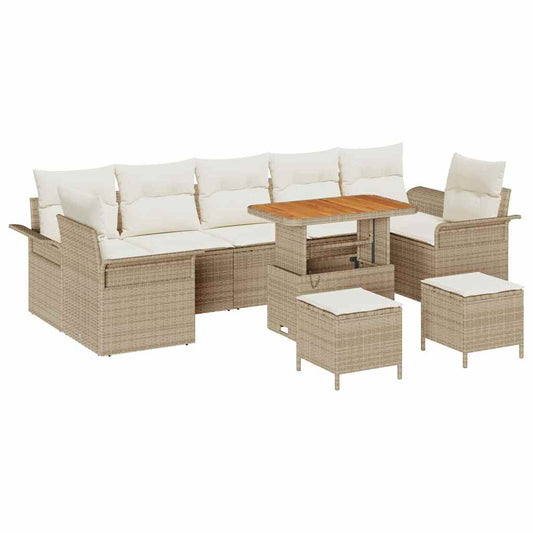 Conjunto de Sofá de Jardim 10 pcs Bege e Creme 90 x 55 x 71 cm