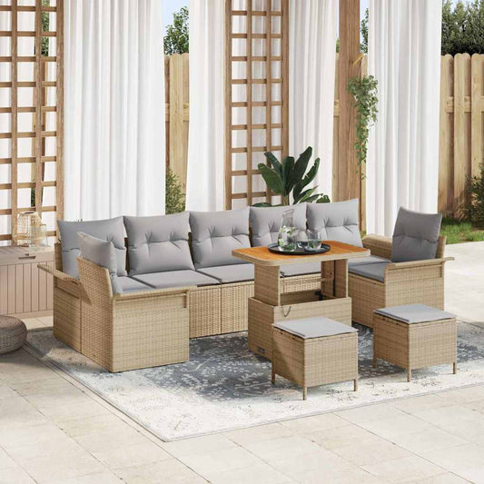 Conjunto de Sofá de Jardim 10 pcs Bege e Cinza Claro