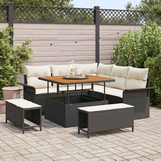 Conjunto de Sofá de Jardim com almofada 8 pcs Preto e Creme