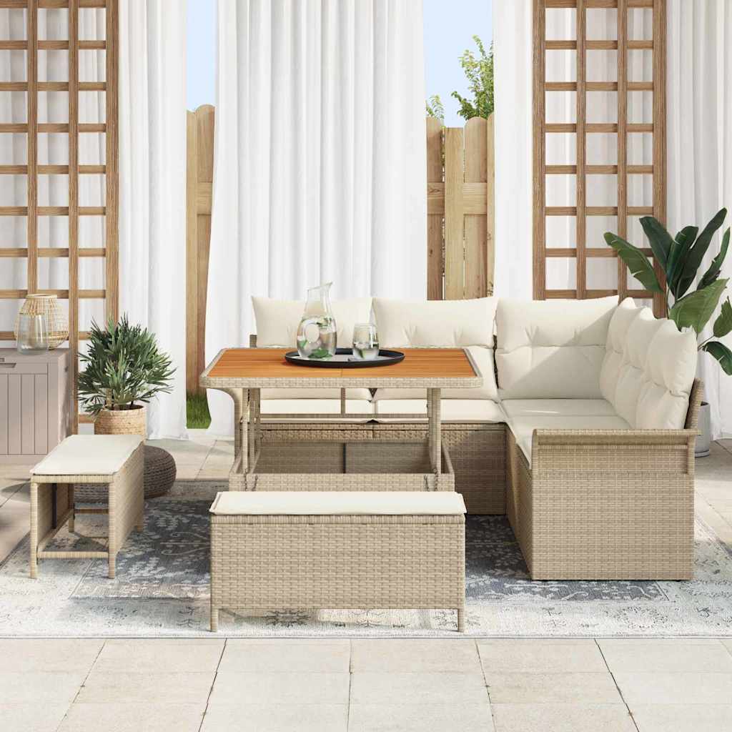 Conjunto de Sofá de Jardim com almofada 8 pcs Bege e Creme