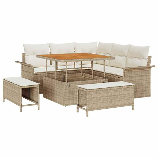 Conjunto de Sofá de Jardim com almofada 8 pcs Bege e Creme