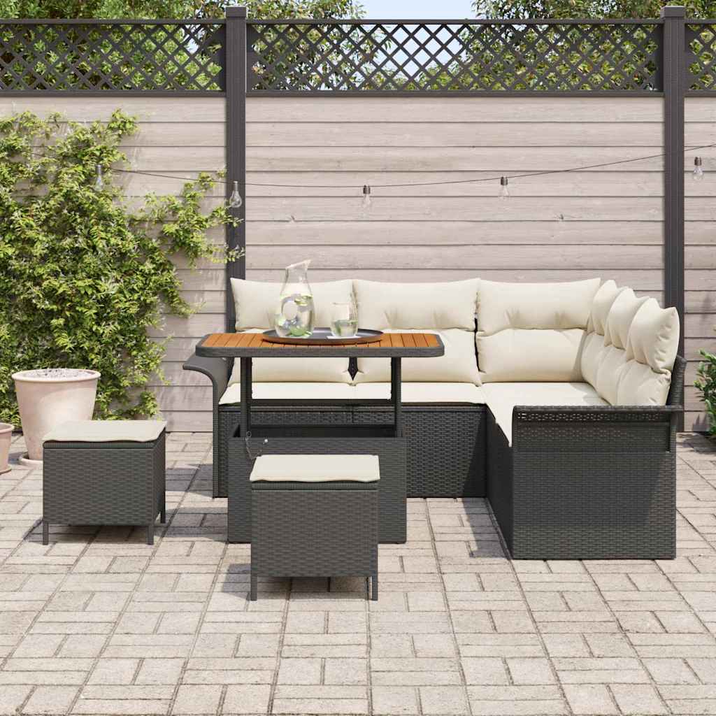 Conjunto de Sofá de Jardim com almofada 8 pcs Preto e Creme